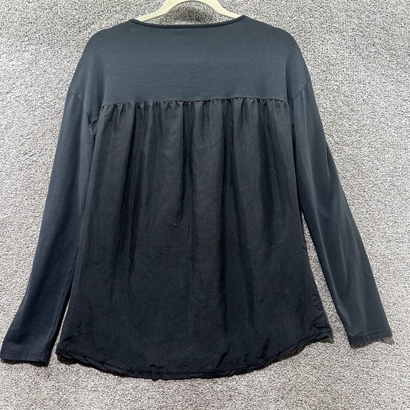 Garnet Hill Blouse Top Women XS Black Long Sleeve Silk Back Scoop Neck - Picture 2 of 12